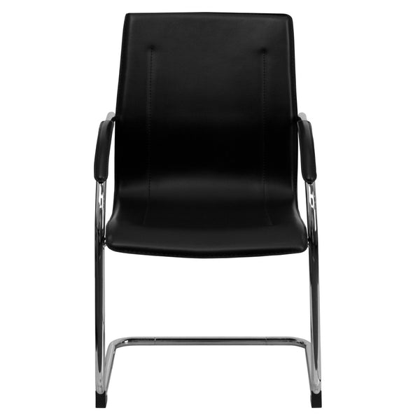 English Elm Valrico Modern Black Vinyl Reception Chair with Chrome Sled Base for Comfort & Style in Offices BT-509-BK-GG