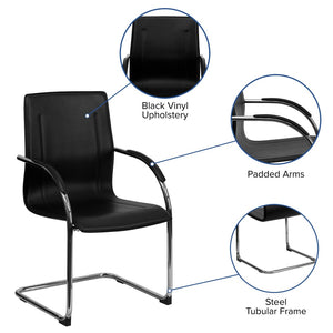 English Elm Valrico Modern Black Vinyl Reception Chair with Chrome Sled Base for Comfort & Style in Offices BT-509-BK-GG