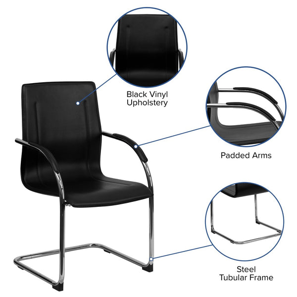English Elm Valrico Modern Black Vinyl Reception Chair with Chrome Sled Base for Comfort & Style in Offices BT-509-BK-GG
