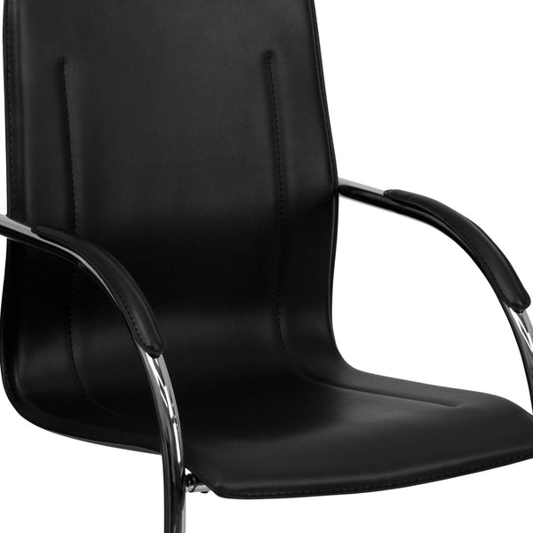 English Elm Valrico Modern Black Vinyl Reception Chair with Chrome Sled Base for Comfort & Style in Offices BT-509-BK-GG
