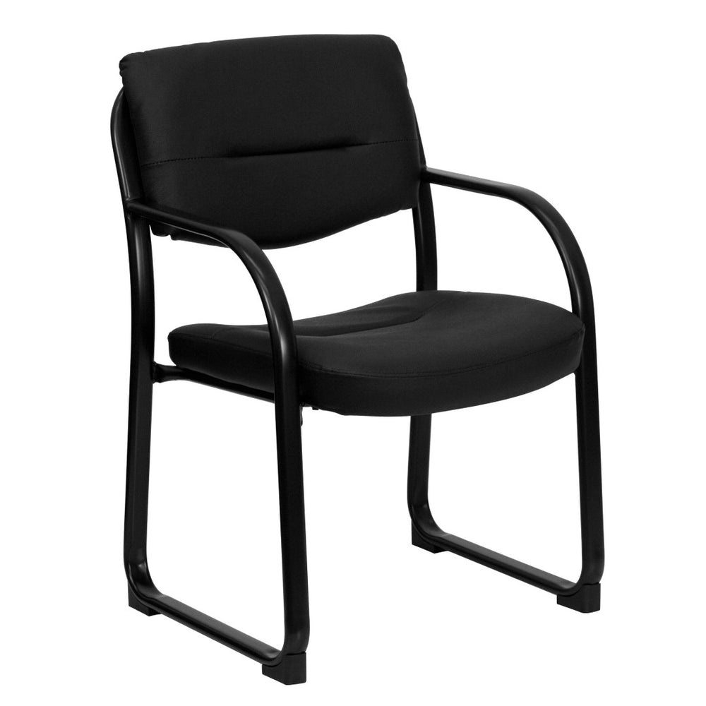 English Elm Donny Black LeatherSoft Executive Side Chair - Modern, Comfortable Reception Seating with Style BT-510-LEA-BK-GG