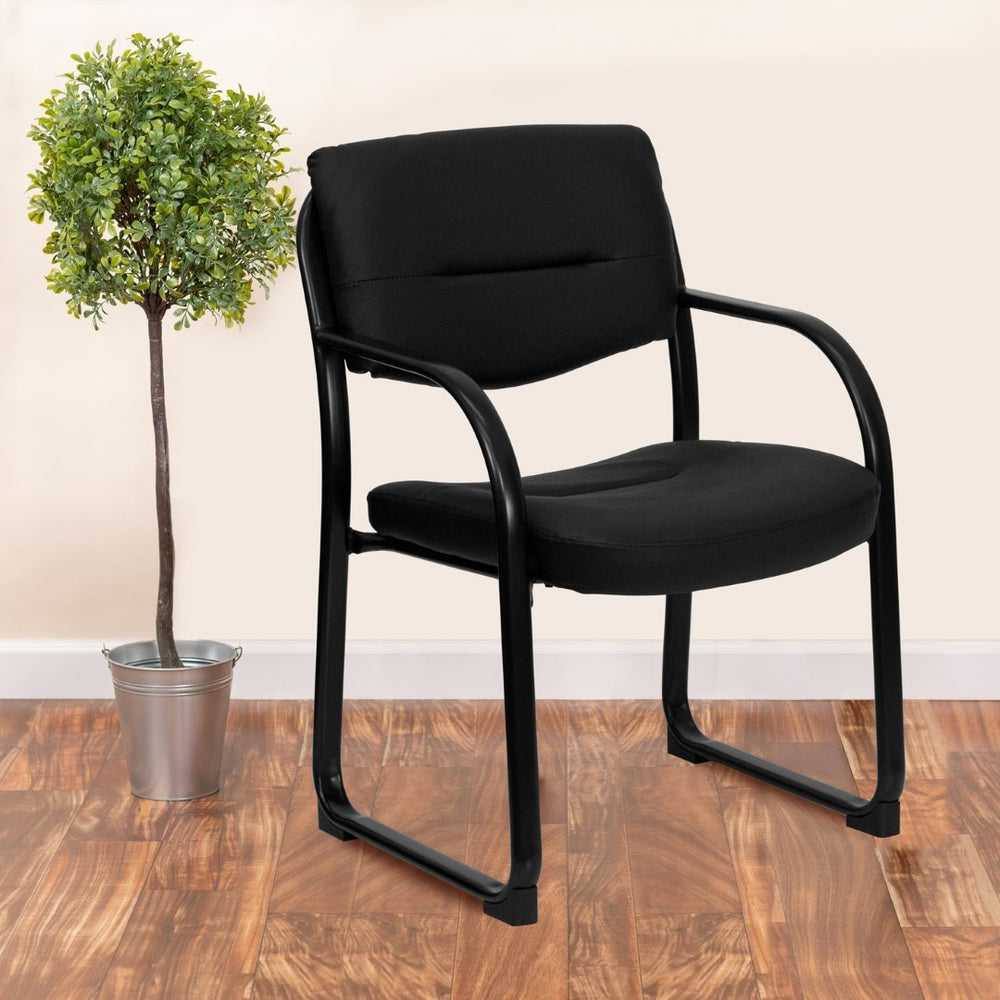 English Elm Donny Black LeatherSoft Executive Side Chair - Modern, Comfortable Reception Seating with Style BT-510-LEA-BK-GG