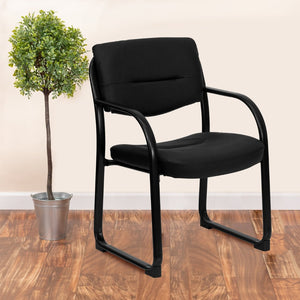 English Elm Donny Black LeatherSoft Executive Side Chair - Modern, Comfortable Reception Seating with Style BT-510-LEA-BK-GG