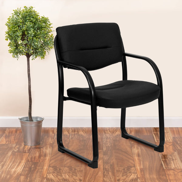 English Elm Donny Black LeatherSoft Executive Side Chair - Modern, Comfortable Reception Seating with Style BT-510-LEA-BK-GG