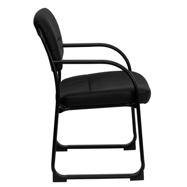 English Elm Donny Black LeatherSoft Executive Side Chair - Modern, Comfortable Reception Seating with Style BT-510-LEA-BK-GG