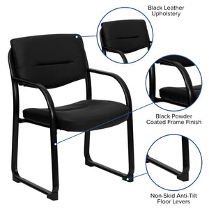 English Elm Donny Black LeatherSoft Executive Side Chair - Modern, Comfortable Reception Seating with Style BT-510-LEA-BK-GG
