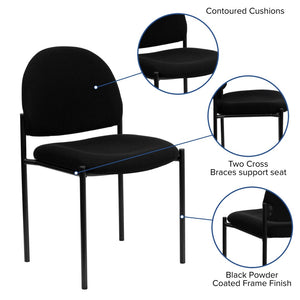 English Elm Tania Comfort Stackable Steel Side Chair - Durable, Space-Saving Design for Reception and Events Black Fabric BT-515-1-BK-GG