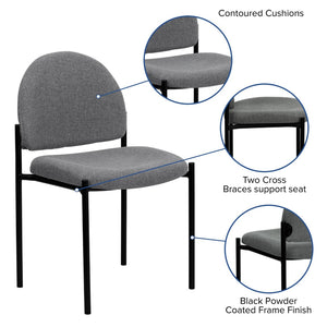 English Elm Tania Comfort Stackable Steel Side Chair - Durable, Space-Saving Design for Reception and Events Gray Fabric BT-515-1-GY-GG