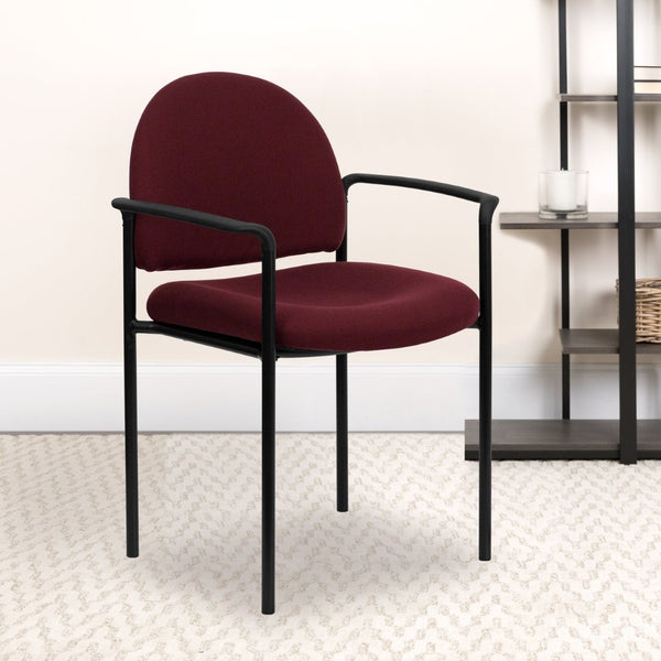 English Elm Tiffany Stackable Steel Reception Chair with Arms – Stylish, Comfortable Seating for Versatile Spaces Burgundy Fabric BT-516-1-BY-GG