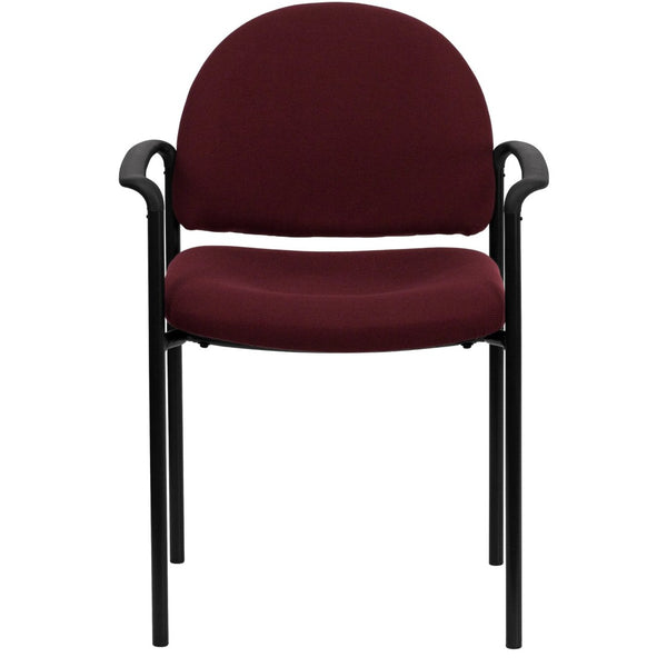 English Elm Tiffany Stackable Steel Reception Chair with Arms – Stylish, Comfortable Seating for Versatile Spaces Burgundy Fabric BT-516-1-BY-GG
