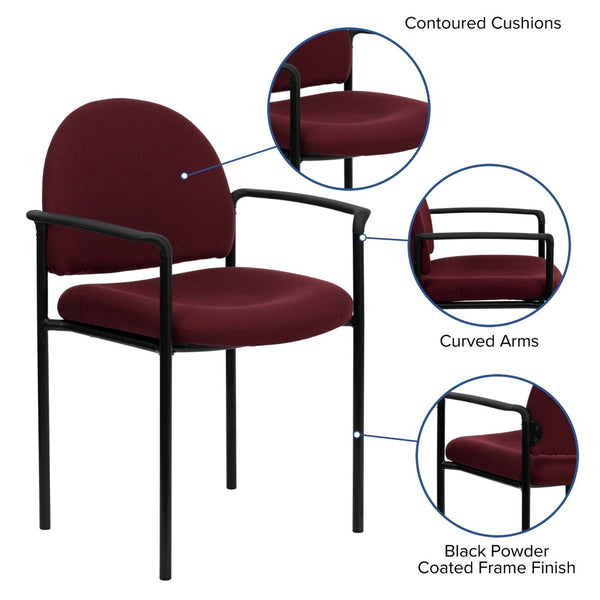 English Elm Tiffany Stackable Steel Reception Chair with Arms – Stylish, Comfortable Seating for Versatile Spaces Burgundy Fabric BT-516-1-BY-GG
