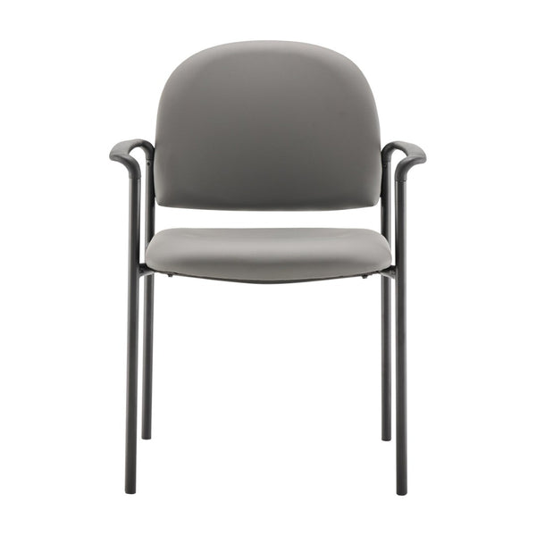 English Elm Tiffany Stackable Steel Side Reception Chair with Arms - Durable Comfort for Waiting Areas & Events Gray Vinyl BT-516-1-GRY-VINYL-GG