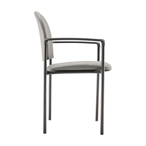 English Elm Tiffany Stackable Steel Side Reception Chair with Arms - Durable Comfort for Waiting Areas & Events Gray Vinyl BT-516-1-GRY-VINYL-GG