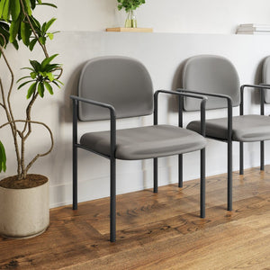 English Elm Tiffany Stackable Steel Side Reception Chair with Arms - Durable Comfort for Waiting Areas & Events Gray Vinyl BT-516-1-GRY-VINYL-GG