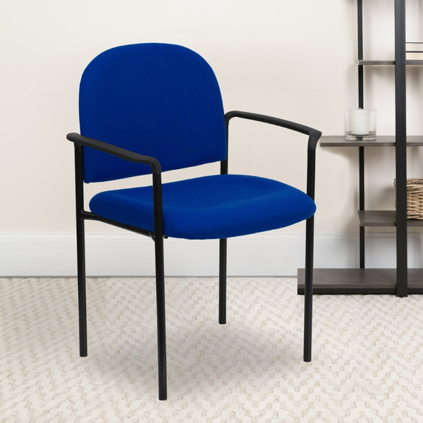 English Elm Tiffany Stackable Steel Reception Chair with Arms – Stylish, Comfortable Seating for Versatile Spaces Navy Fabric BT-516-1-NVY-GG