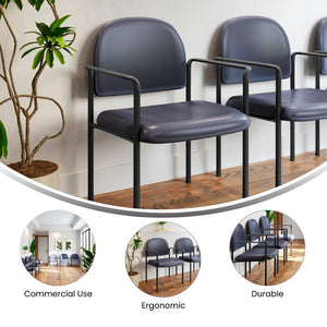 English Elm Tiffany Stackable Steel Side Reception Chair with Arms - Durable Comfort for Waiting Areas & Events Navy Vinyl BT-516-1-NVY-VINYL-GG
