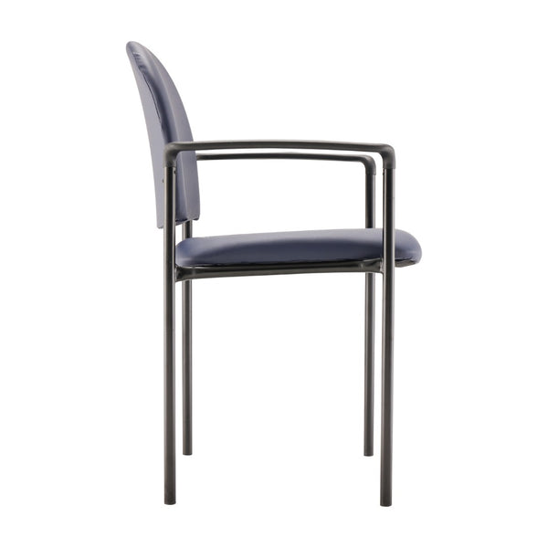 English Elm Tiffany Stackable Steel Side Reception Chair with Arms - Durable Comfort for Waiting Areas & Events Navy Vinyl BT-516-1-NVY-VINYL-GG