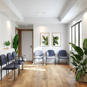 English Elm Tiffany Stackable Steel Side Reception Chair with Arms - Durable Comfort for Waiting Areas & Events Navy Vinyl BT-516-1-NVY-VINYL-GG