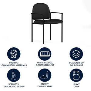 English Elm Tiffany Stackable Steel Side Reception Chair with Arms - Durable Comfort for Waiting Areas & Events Black Vinyl BT-516-1-VINYL-GG