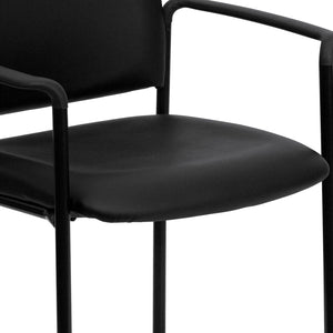 English Elm Tiffany Stackable Steel Side Reception Chair with Arms - Durable Comfort for Waiting Areas & Events Black Vinyl BT-516-1-VINYL-GG