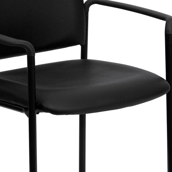 English Elm Tiffany Stackable Steel Side Reception Chair with Arms - Durable Comfort for Waiting Areas & Events Black Vinyl BT-516-1-VINYL-GG