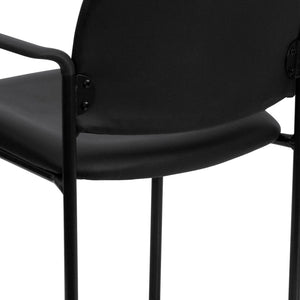 English Elm Tiffany Stackable Steel Side Reception Chair with Arms - Durable Comfort for Waiting Areas & Events Black Vinyl BT-516-1-VINYL-GG