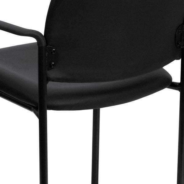 English Elm Tiffany Stackable Steel Side Reception Chair with Arms - Durable Comfort for Waiting Areas & Events Black Vinyl BT-516-1-VINYL-GG