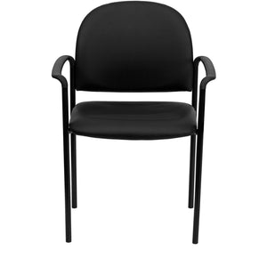 English Elm Tiffany Stackable Steel Side Reception Chair with Arms - Durable Comfort for Waiting Areas & Events Black Vinyl BT-516-1-VINYL-GG
