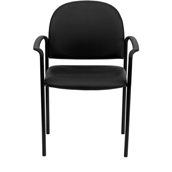 English Elm Tiffany Stackable Steel Side Reception Chair with Arms - Durable Comfort for Waiting Areas & Events Black Vinyl BT-516-1-VINYL-GG