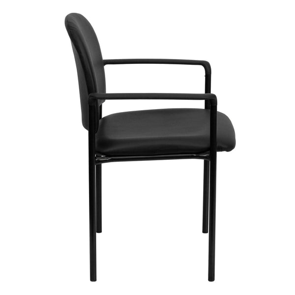 English Elm Tiffany Stackable Steel Side Reception Chair with Arms - Durable Comfort for Waiting Areas & Events Black Vinyl BT-516-1-VINYL-GG