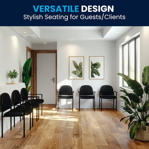 English Elm Tiffany Stackable Steel Side Reception Chair with Arms - Durable Comfort for Waiting Areas & Events Black Vinyl BT-516-1-VINYL-GG