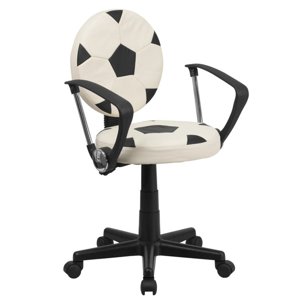 English Elm Billy Soccer Swivel Task Chair for Kids - Sporty Black & White Design with Adjustable Height & Comfort BT-6177-SOC-A-GG