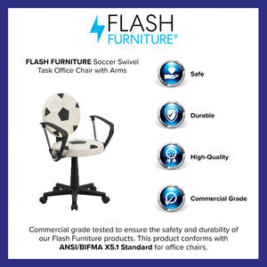 English Elm Billy Soccer Swivel Task Chair for Kids - Sporty Black & White Design with Adjustable Height & Comfort BT-6177-SOC-A-GG