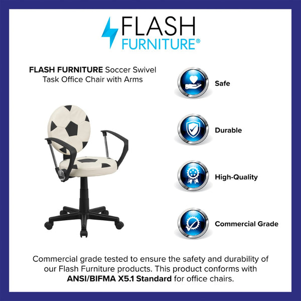 English Elm Billy Soccer Swivel Task Chair for Kids - Sporty Black & White Design with Adjustable Height & Comfort BT-6177-SOC-A-GG