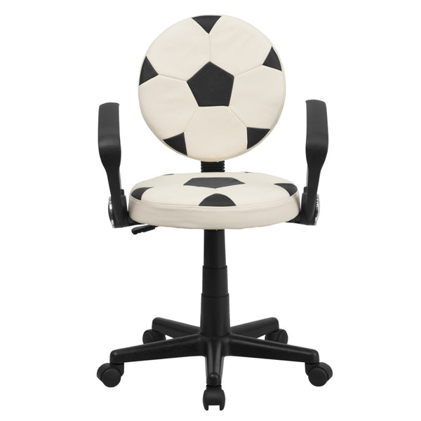 English Elm Billy Soccer Swivel Task Chair for Kids - Sporty Black & White Design with Adjustable Height & Comfort BT-6177-SOC-A-GG