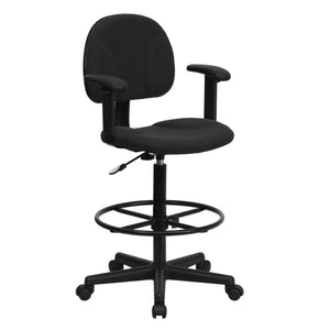 English Elm Bruce Ergonomic Drafting Chair with Adjustable Arms for Ultimate Comfort in Professional Settings Black Patterned BT-659-BLK-ARMS-GG