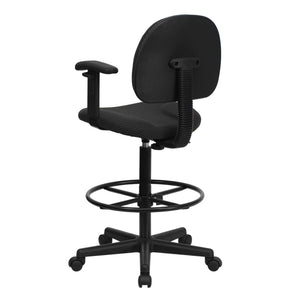 English Elm Bruce Ergonomic Drafting Chair with Adjustable Arms for Ultimate Comfort in Professional Settings Black Patterned BT-659-BLK-ARMS-GG