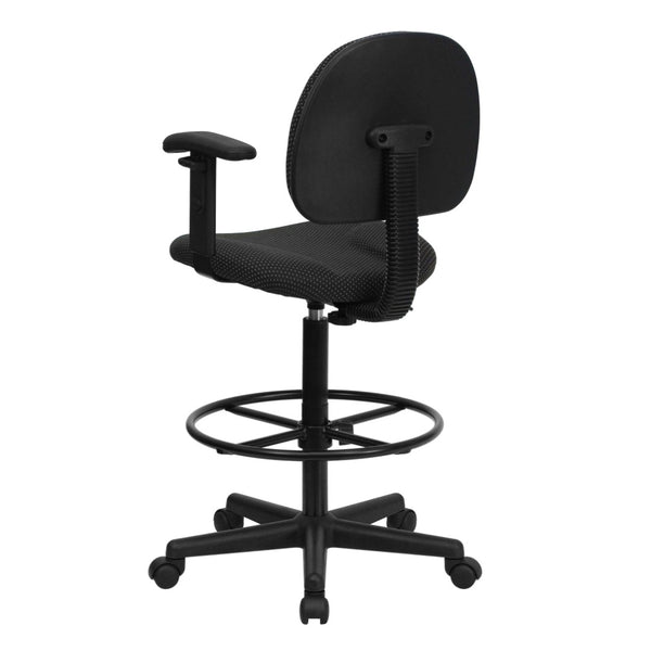English Elm Bruce Ergonomic Drafting Chair with Adjustable Arms for Ultimate Comfort in Professional Settings Black Patterned BT-659-BLK-ARMS-GG