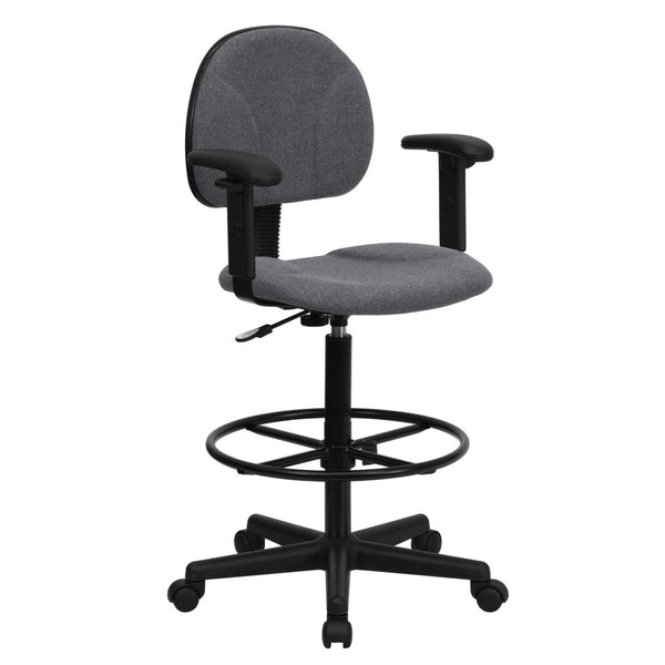 English Elm Bruce Ergonomic Drafting Chair with Adjustable Arms for Ultimate Comfort in Professional Settings Gray BT-659-GRY-ARMS-GG