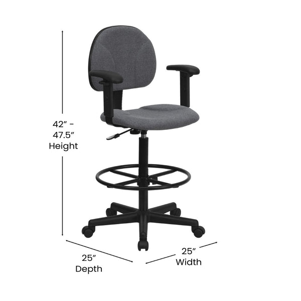 English Elm Bruce Ergonomic Drafting Chair with Adjustable Arms for Ultimate Comfort in Professional Settings Gray BT-659-GRY-ARMS-GG