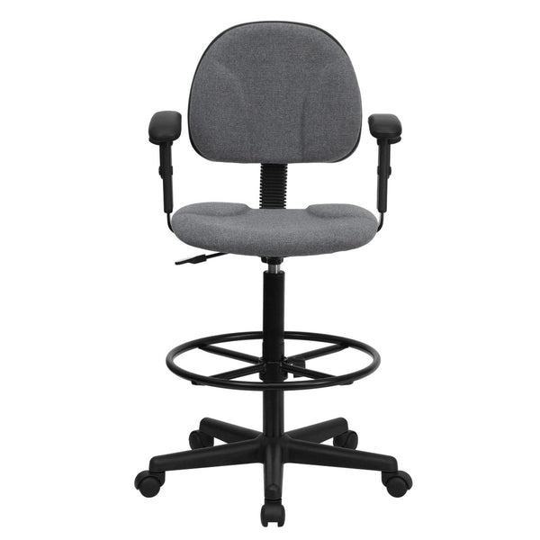 English Elm Bruce Ergonomic Drafting Chair with Adjustable Arms for Ultimate Comfort in Professional Settings Gray BT-659-GRY-ARMS-GG