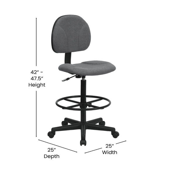 English Elm Bruce Ergonomic Drafting Chair with Adjustable Height, 360° Swivel, and Comfort Padded Arms for Professionals Gray BT-659-GRY-GG