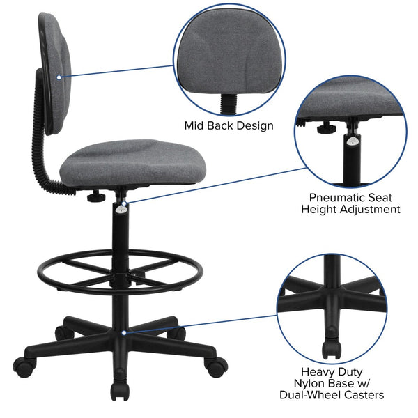English Elm Bruce Ergonomic Drafting Chair with Adjustable Height, 360° Swivel, and Comfort Padded Arms for Professionals Gray BT-659-GRY-GG