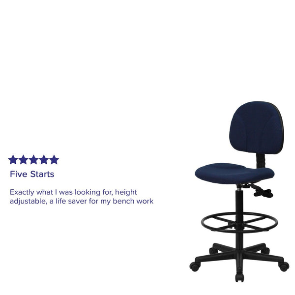English Elm Bruce Ergonomic Drafting Chair with Adjustable Height, 360° Swivel, and Comfort Padded Arms for Professionals Navy Blue Patterned BT-659-NVY-GG