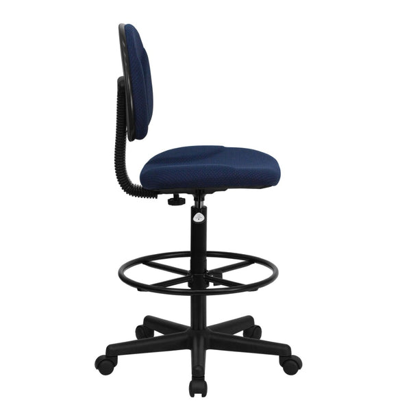 English Elm Bruce Ergonomic Drafting Chair with Adjustable Height, 360° Swivel, and Comfort Padded Arms for Professionals Navy Blue Patterned BT-659-NVY-GG