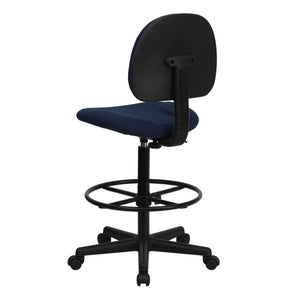 English Elm Bruce Ergonomic Drafting Chair with Adjustable Height, 360° Swivel, and Comfort Padded Arms for Professionals Navy Blue Patterned BT-659-NVY-GG