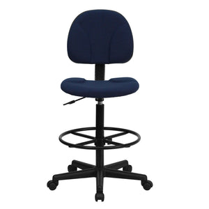 English Elm Bruce Ergonomic Drafting Chair with Adjustable Height, 360° Swivel, and Comfort Padded Arms for Professionals Navy Blue Patterned BT-659-NVY-GG