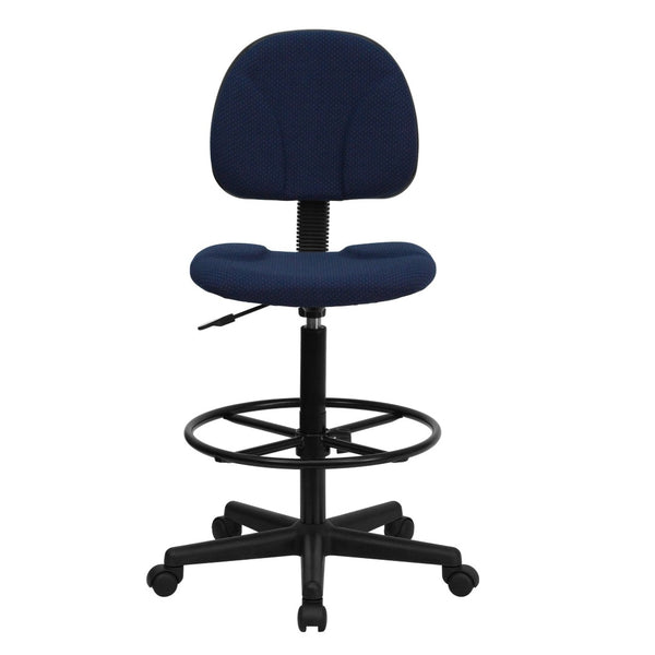 English Elm Bruce Ergonomic Drafting Chair with Adjustable Height, 360° Swivel, and Comfort Padded Arms for Professionals Navy Blue Patterned BT-659-NVY-GG