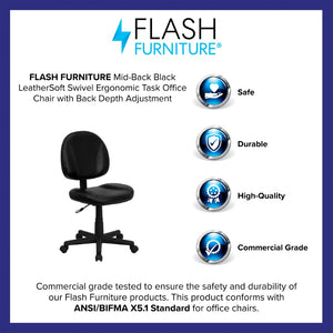 English Elm Ronald Ergonomic Mid-Back Black LeatherSoft Swivel Chair with Adjustable Depth for Ultimate Comfort BT-688-BK-GG