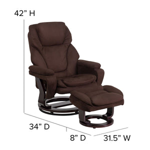 English Elm Austin Contemporary Recliner and Ottoman Set with Swivel Mahogany Base for Ultimate Comfort and Style Brown Microfiber BT-70222-MIC-FLAIR-GG